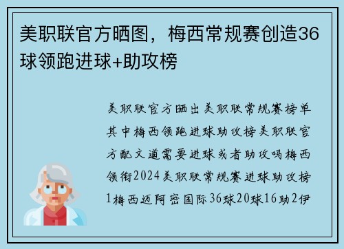 美职联官方晒图，梅西常规赛创造36球领跑进球+助攻榜